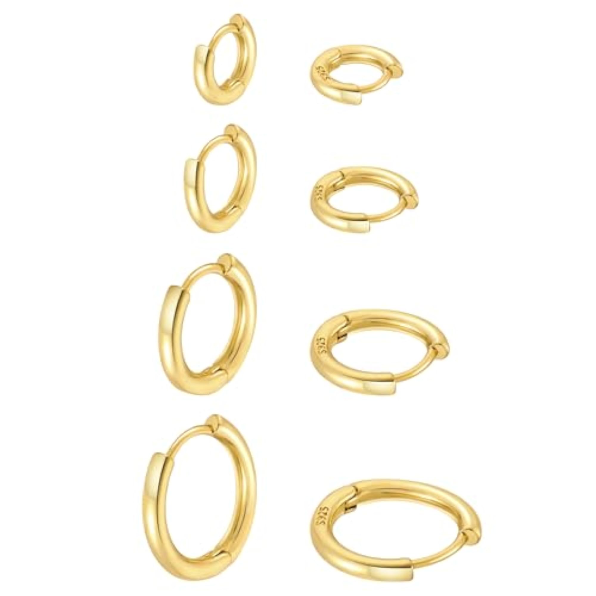 4 Pairs Gold & Silver Hoop Earrings Set, Hypoallergenic