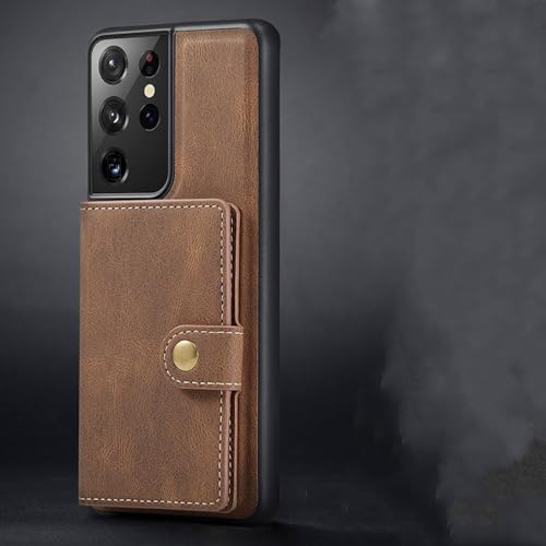 Étui portefeuille en cuir rétro pour Galaxy S21 Ultra avec support magnétique luxe