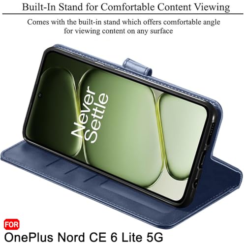 Image of TheGiftKart Flip Back Cover Case for OnePlus Nord CE 6 Lite 5G | Dual-Color Leather Finish | Inbuilt Stand & Pockets | Wallet Style Flip Cover for OnePlus Nord CE6 Lite (Faux Leather, Blue & Sky)