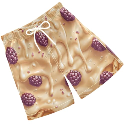 Pigsaly Boys' Swim Board Shorts Purple Berry Gold Caramel Ice Cream Boy's Swim Trunks Kids Swimwear M