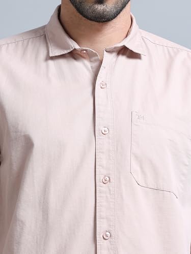 Image of Men Slim Fit Solid Spread Collar Casual Shirt