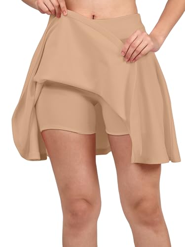 Image of Mehrang Spandex Women's Classic Stretchy All Time Trendy Skater Skirt with Attached Inner Shorts and Flared Inskirt