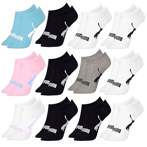PUMA Kit 12 Pares Meia Invisível Sapatilha Adulto Feminina, 1 Azul Claro - 5 Branco - 1 Cinza Mescla