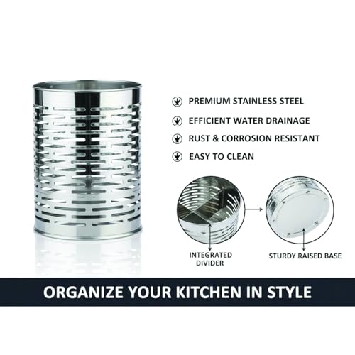 Image of FINALITY cutlery holder for kitchen accessories, Best use for spatula holder (Silver - round cutlery)