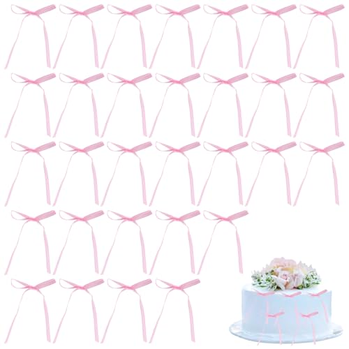 30 Piezas de Decoraciones para Tartas con Lazo, Adornos Tartas con Temática Lazo Cinta Decoración Cupcakes para Bodas Compromisos Baby Showers Fiestas de Cumpleaños (Rosa)
