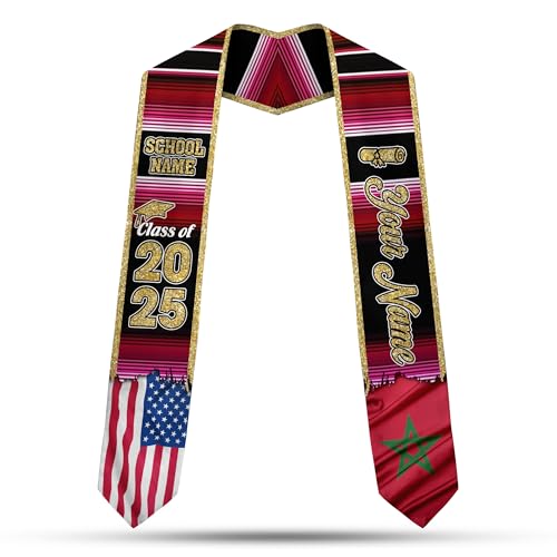 Personalized Morocco Graduation Stole, Moroccan Graduation Sash, Morocco Flag Graduation Stole, Class of 2025 Mrc2
