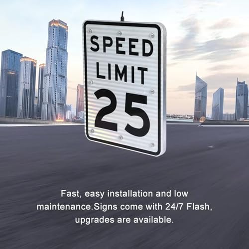 40 MPH Speed Limit Sign - Solar Powered LED Blinking Light, High Visibility Aluminum Traffic Sign for Road Safety, Effective Warning Signal