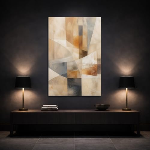 Tableau moderne géométrique gris marron 60x90cm deco murale salon