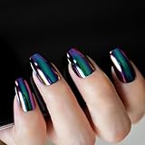 Super Holographic Blue Purple Coffin Nails Mirror Chrome Square Ladies Fake Nails Quality Tips for fingers Z905