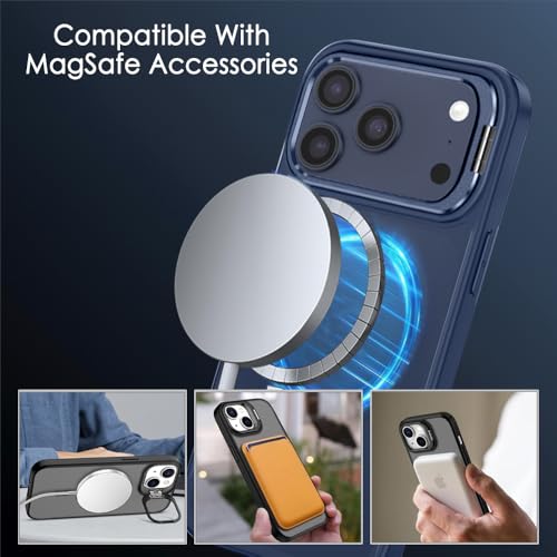 Image of TheGiftKart Hybrid Matte Frosted Back Cover Case for iPhone 17 Pro Compatible with MagSafe | Built-in Stand | Shockproof Hard Back Cover Case for iPhone 17 Pro (PC & TPU, Translucent Blue)