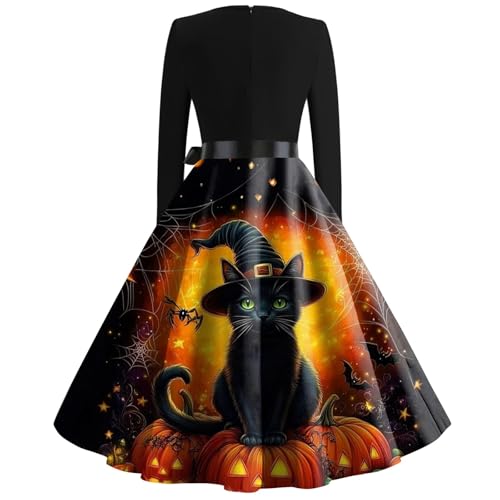 OIOLOYJM Sexy Plus Size Halloween Costumes Woman 2025 Long Sleeve V Neck Printed Gothic Retro Formal Party Dresses for Women