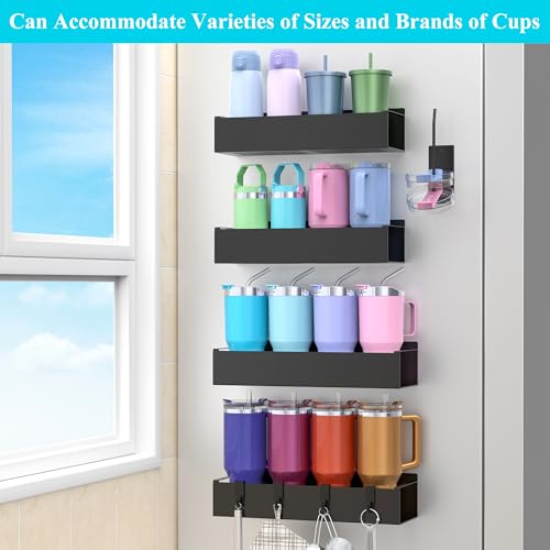 Image of HuggieGems Metal Magnetic Water Bottle Holder for Refrigerator, Cup Holder Organizer for Stanley and Tumbler for Kitchen, 4 Pack, Jet Black