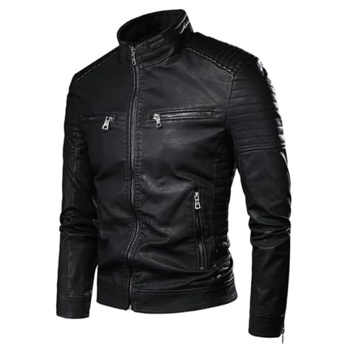 Mens Vintage Leather Jacket Coat Design Motor Biker Pocket PU Leather Jacket