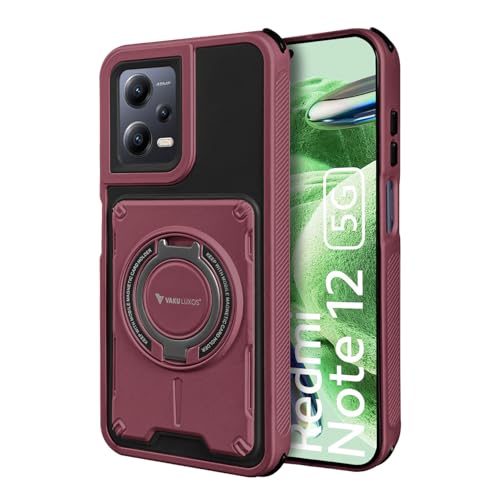 Image of Vaku Luxos Axion Armor Military Grade TPU Back Cover Case for Xiaomi Redmi Note 12 5G with Magnetic Ring Holder Kickstand Camera Screen Protector- Maroon