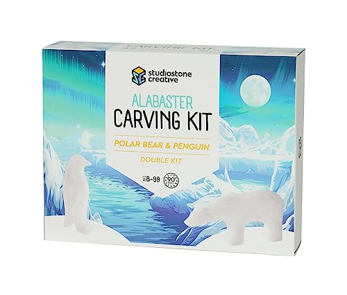 Studiostone Creative DIY Arts & Crafts Carving Kit Kids Adults Polar Bear & Penguin Alabaster Sculpture Soapstone