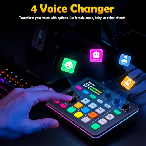 Image of Xclamor XS-11 Gaming Audio Interface & Sound Card with RGB, 48V Phantom Power, Bluetooth, Voice Changer, Noise Reduction, for Live Streaming, Podcast, PC, PS4 /PS5, XLR Mic
