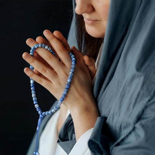 Image of Ferreve 12 Sets Muslim Tasbih 99 Rosary Prayer Beads 8mm Islam with Allah Names Engraved for Muslim Gift, Islamic Ceremony Religious Gift for Men and Women(Blue)
