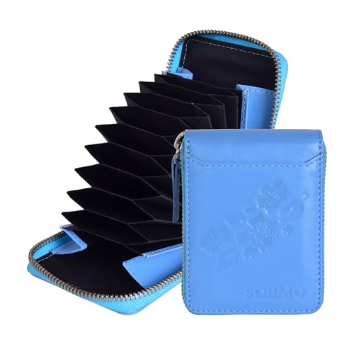 Image of Amazon Brand - Solimo Andrew Genuine Leather RFID Blocking Card Holder Ultra Strong Stitching 10 Card 2 Currency Holder 1 ID Window for Men and Women (11.5CM X9.5CM)