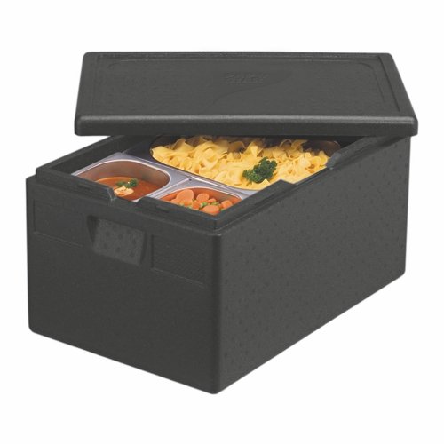 PAPSTAR Contenedor de transporte aislante, EPP, 60 cm x 40 cm x 32 cm, color negro, estándar gastronómico 1/1", recibirás 1 unidad