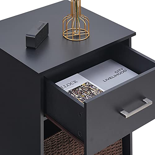 Reettic Wooden Nightstand Set Of 2, End Table With Sliding Drawer And Opening Shelf, Sofa Side Table For Bedroom, Black Rctg101B02 #TOP3