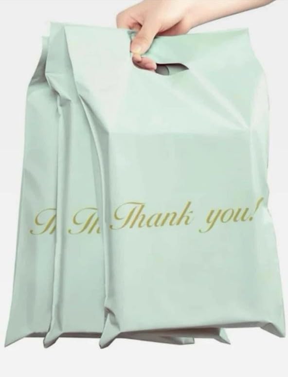 SEIGE Pack of 5 Poly Mailers Shipping Bags, Poly Mailing Bags with handle, Plastic Poly Mailer ThankYou Mailing Bags, Shipping Mailers Small Bags With Self Adhesive ((10W x 15.4L), Mini Green)