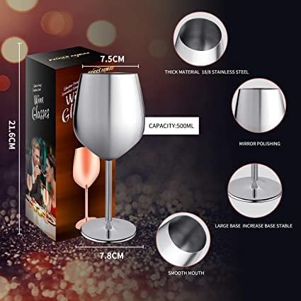 Miniatura 2 de VERISA Copas de vino de acero inoxidable, copa de vino de acero irrompible de 18 onzas, copas de vino de metal inastillables para exteriores,