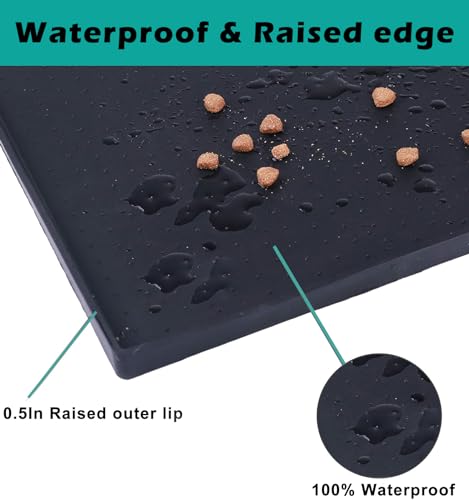 Image of Trash Can Mat 2 Pack, Waterproof Raised Edge Silicone Under Garbage Can Mat, 11.8 inch X18.9 inch Non-Slip Trash Can Pad for Kitchen Office Bedroom Reduce Floor Carpet Wall Scratches, Black