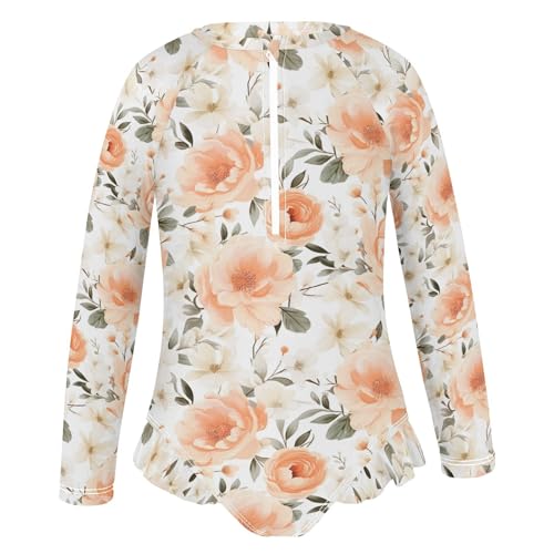 Peach Bloom Flower Floral Girls Long Sleeve Swimsuit UPF 50+ Rashguard Swimwear One Piece Bathing Suit 212172884