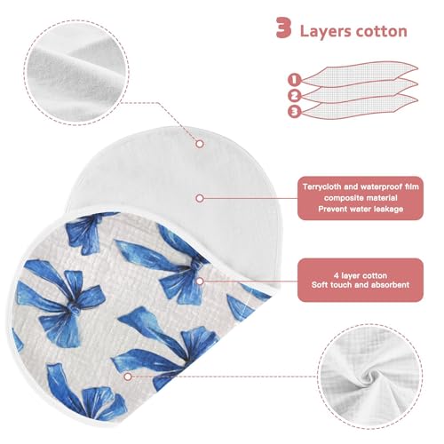 Retro Blue Ribbon Bow Burp Cloths Baby Boys Girls Absorbent Soft Cotton Burping Cloths Rags, 4 Pack3