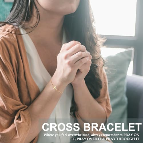 JSJOY Cross Bracelets for Women Dainty Gold Religious Cross Bracelet Christian Jewelry Confirmation Gifts for Her Easter Baptism Inspirational Engraved Bible Verse Bracelet2