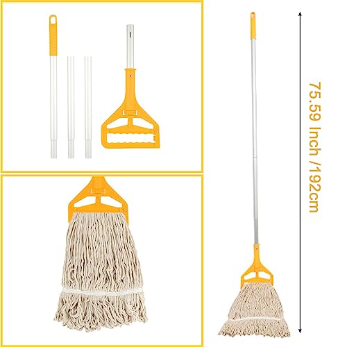Image of WOPPLXY Looped-End String Wet Cotton Mops, Heavy Duty Industrial Commercial Mop with Extra Mop Head Replacement, 75 Inch Aluminium Alloy Pole, Wet Mop for Floor Cleaning