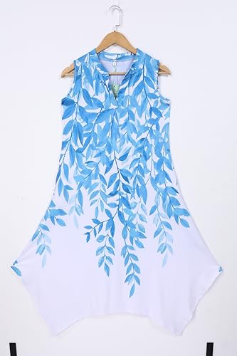 Image of AUSELILY Womens Summer Midi Dress V Neck Sleeveless Casual with Pockets | Flowy womens summer dress with asymmetrical hem, great for beach, vacation and daily wear