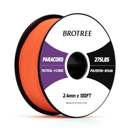 Brotree 275 Paracord 2.4mm Tactical Cord 100ft Nylon Cord (Orange)