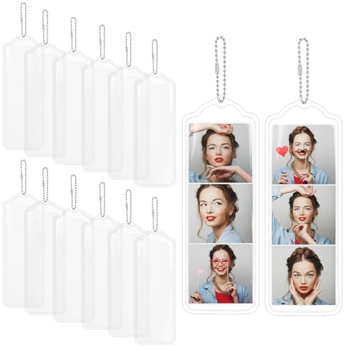 MTLEE 50 Pcs Photo Strip Keychain Frames Holder Picture Sleeves PVC Photo Booth Picture Protector Bag Clear Bookmark Sleeves for Reading Wedding Party Favor DIY Projects Gift Tag(2 x 6 Inch)
