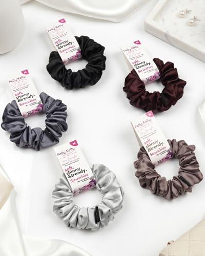 Image of Luxury Satin Scrunchies Set for Women, Girls | Anti-Hair-Breakage Hair Ties for Ponytails & Buns | Medium Size | Pack of 5