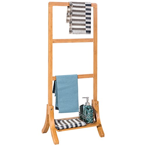 Tangkula Towel Rack, Free Standing Bamboo Bathroom Shelf, 3-Bar Bathroom Towel Stand Holder