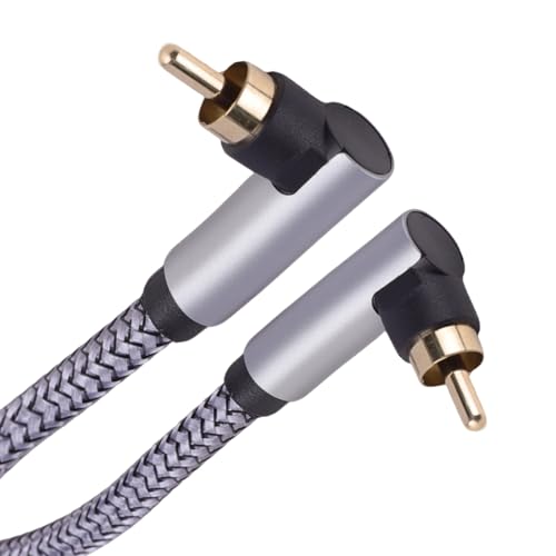 Lunpoem 2PCS Cable coaxial digital para subwoofer, 3m 90 grados, cable RCA en ángulo recto, gris, cable coaxial con conectores para sistemas estéreo, audio digital y vídeo