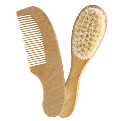 Vaguelly Baby Hair Care Set 2-in-1 Wool Brush Wooden Comb Safe for Newborns Infants