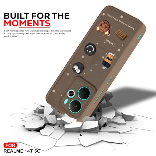 Image of AESTMO Back Case Cover for Realme 14T 5G Cover | Cute Fun Cartoon 3D Ball | Coffee Silicone Case | Full Body Protection | Camera Protection Back Cover for Realme 14T 5G (Brown)