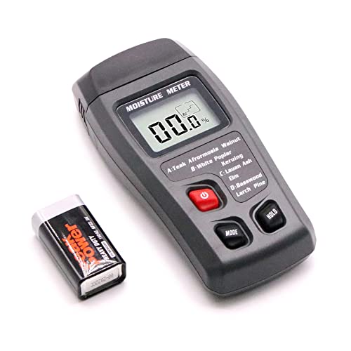 SUNDELY® Digital Wood Log Firewood Timber Moisture Damp Meter Tester Hygrometer 0~99.9% Range Humidity Conductivity Detector Device Tool LCD Display Portable with Battery (Grey)