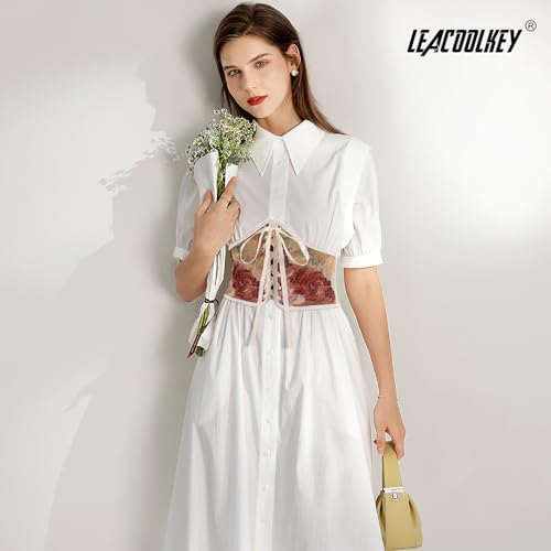 LEACOOLKEY Women Floral Corset Belt Lace-up Tied Waspie Wide Waist Belt Renaissance Costume Corset Belt for Dresses4