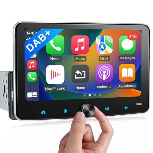 DAB+ Android Autoradio 1Din Wireless CarPlay Wireless Android Auto Radio mit Bildschirm 7 Zoll 4G+64G Car Play Display Touchscreen Monitor mit Bluetooth FM/AM RDS WiFi GPS Navi SWC EQ 1 Din