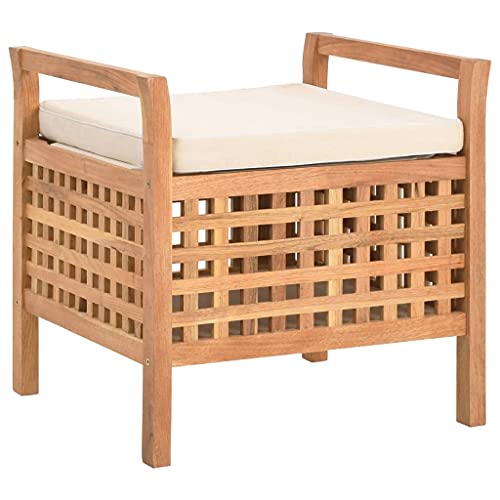 vidaXL Nogal Banco Almacenaje Madera Maciza Cojín Asiento Acolchado Espuma Arcón Espacio Almacenamiento Zapatero Taburete Baúl Uso Interior Exterior