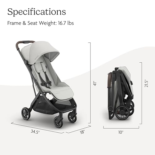 UPPAbaby Minu V3 Travel Stroller | Lightweight + Compact Design | One-Hand Fold + Unfold | from Birth + Overhead Compatible | Savannah (Pearl Gray Mélange/Carbon Frame/Chestnut Leather) - Image 3
