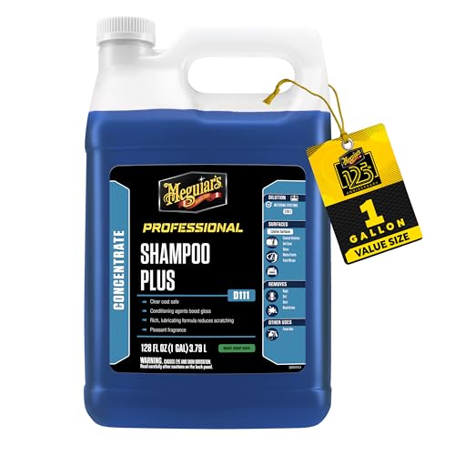 Meguiar's Shampoo Plus, Lubricating Car Wash Soap Lifts Dirt and Grime Off Car Surfaces, Cleans Paint Without Swirling or Scratching, Deepens Gloss and Boosts Shine, 1 Gal