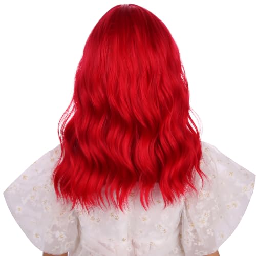Image of Red Wig Short Red Wavy Curly Wigs with Air Bangs Synthetic Cosplay Hair Wig