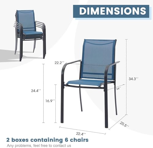 Image of DIFY Patio Dining Chairs Set of 6, Stackable Outdoor Metal Chairs for Garden, Porch and Lawn, Blue