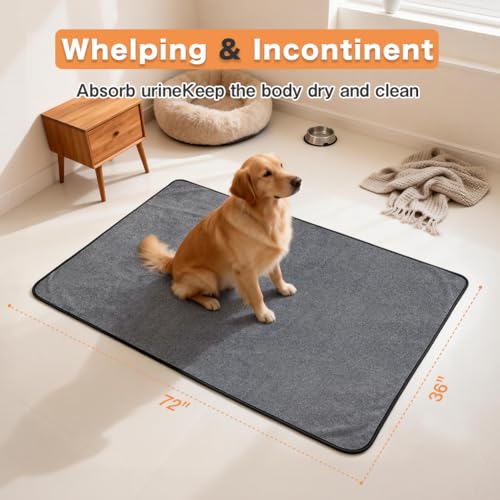 Image of Washable Pee Pads for Dogs, Extra Large Reusable Dog Pee Pad, Waterproof Pet Mat, Dog Playpen Mats for Puppy Training Whelping Playpen Pads, Grey, 72x36 inch