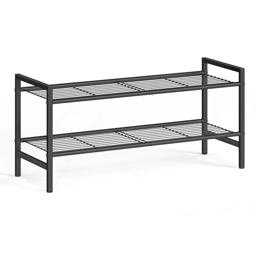 Image of SONGMICS Metal Shoe Rack, Free Standing Shoe Organizer for Entryway Closet Garage Small Spaces, Heavy-Duty Slim Steel Storage Shelf, 2-Tier, Fits 9-12 Pairs, Black ULMR042BP01