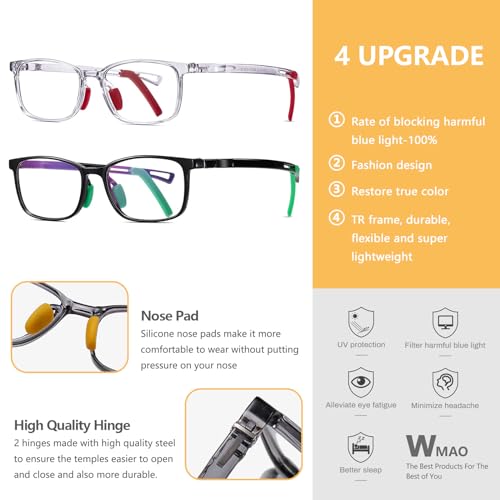 Image of Blue Light Blocking Glasses for Kids TR90 Frame Anti Blue Light Glasses with Anti Eyestrain & UV Glare for Gaming & Reading(Square Translucent /Purple)